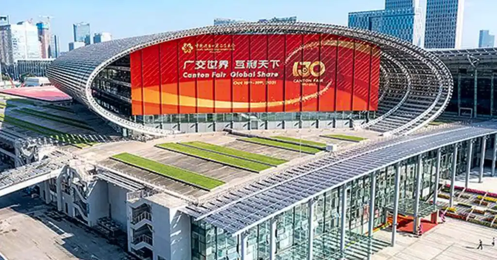 Canton Fair buyers walking inside exhibition hall Guangzhou China