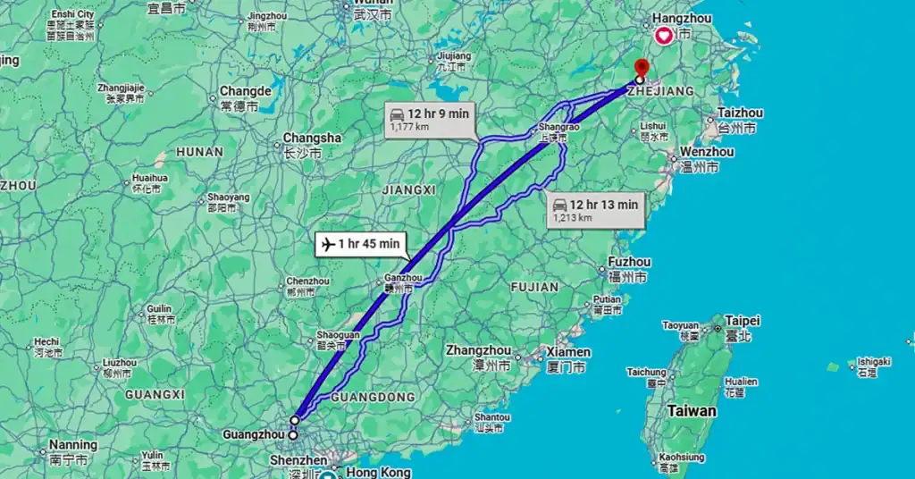 Canton Fair to Yiwu travel route map from Guangzhou to Yiwu International Trade Market China