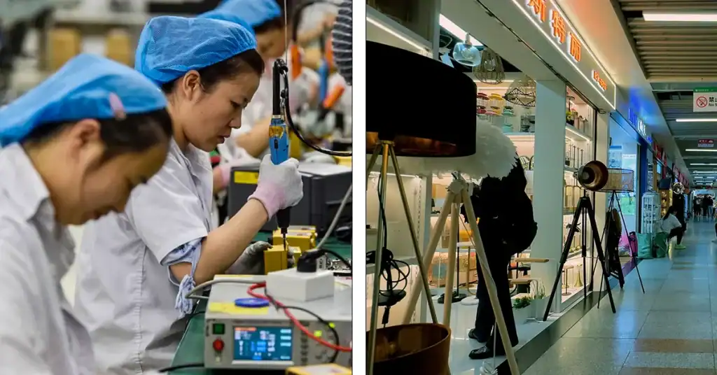 China sourcing agent vs Yiwu agent comparison showing factory production and Yiwu wholesale market