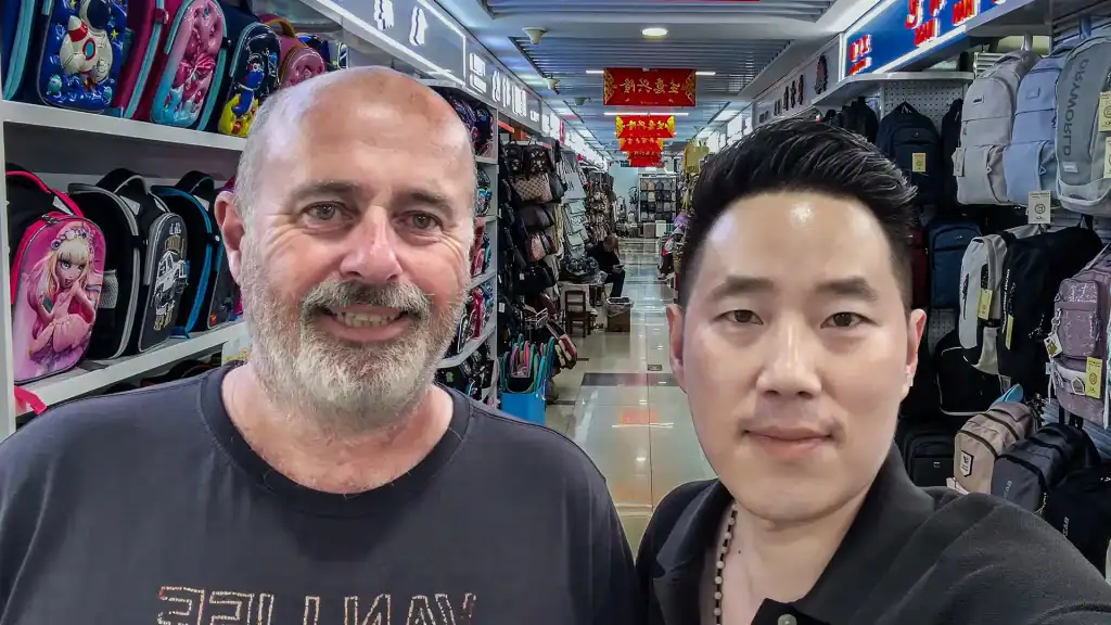 UK customer visits Yiwu Market in June 2026 with Goldenshiny Trading to compare backpack suppliers and source products